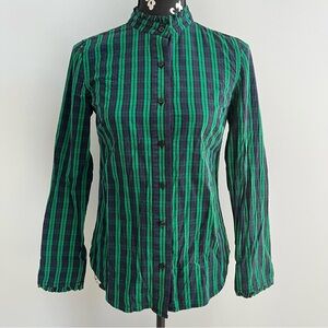 Vineyard Vines Women's Tartan Plaid Button Up Shirt Size 0 Ruffle Trim Preppy
